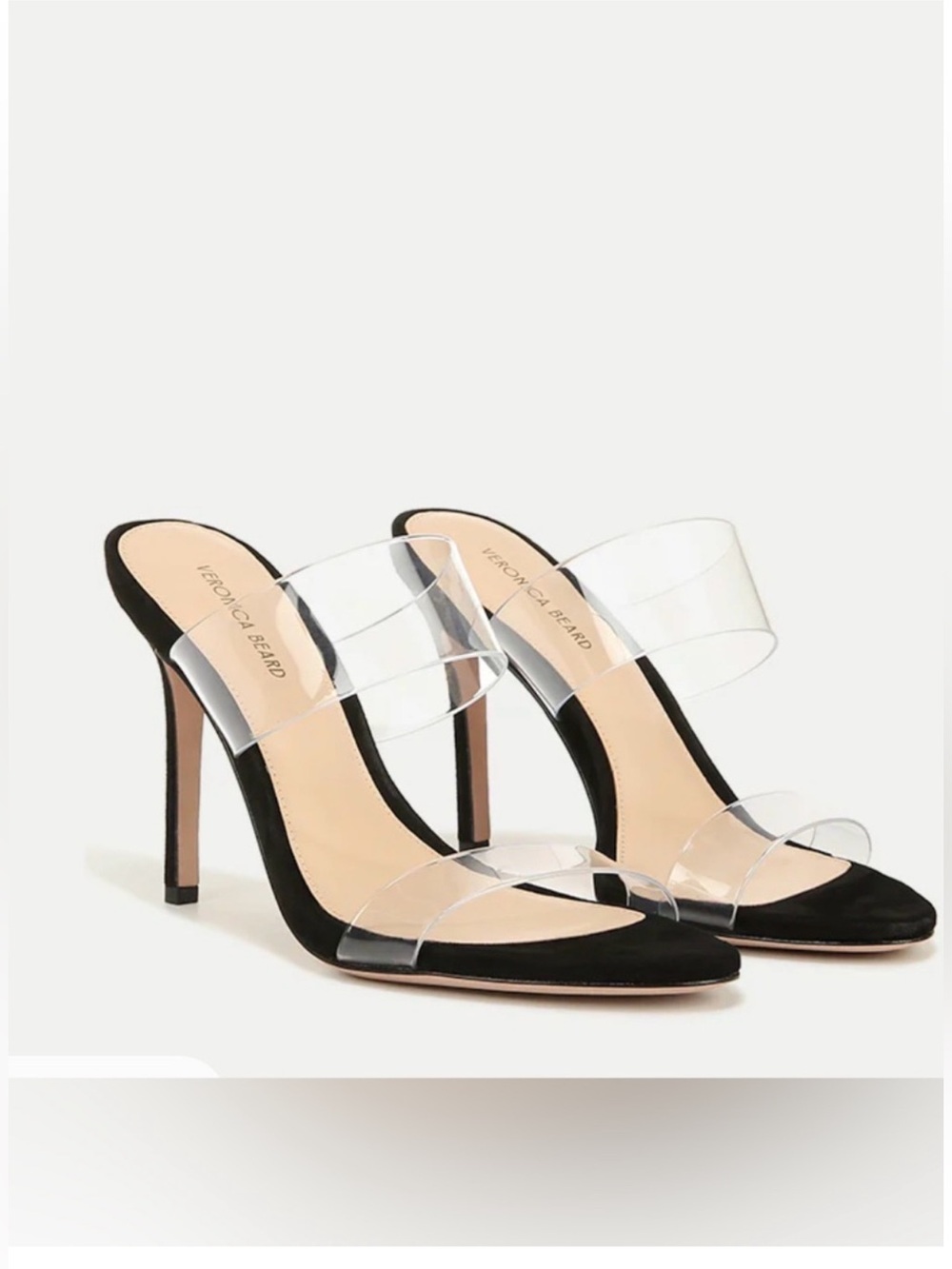 Veronica Beard Asha Stilleto Sandals Black Suede and Clear Heeled Sandal 8.5 New